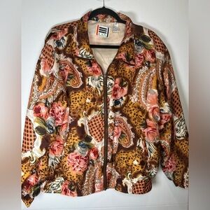 Vintage 80’s EVR Vibrant Floral Paisley Bomber Jacket- 100% Silk. Artsy.